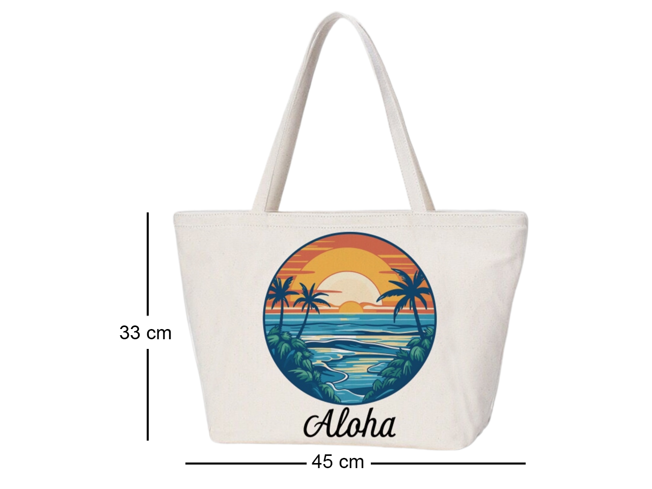 "Aloha" Palm Tree Sunset Beach Tote Bag 45x33cm